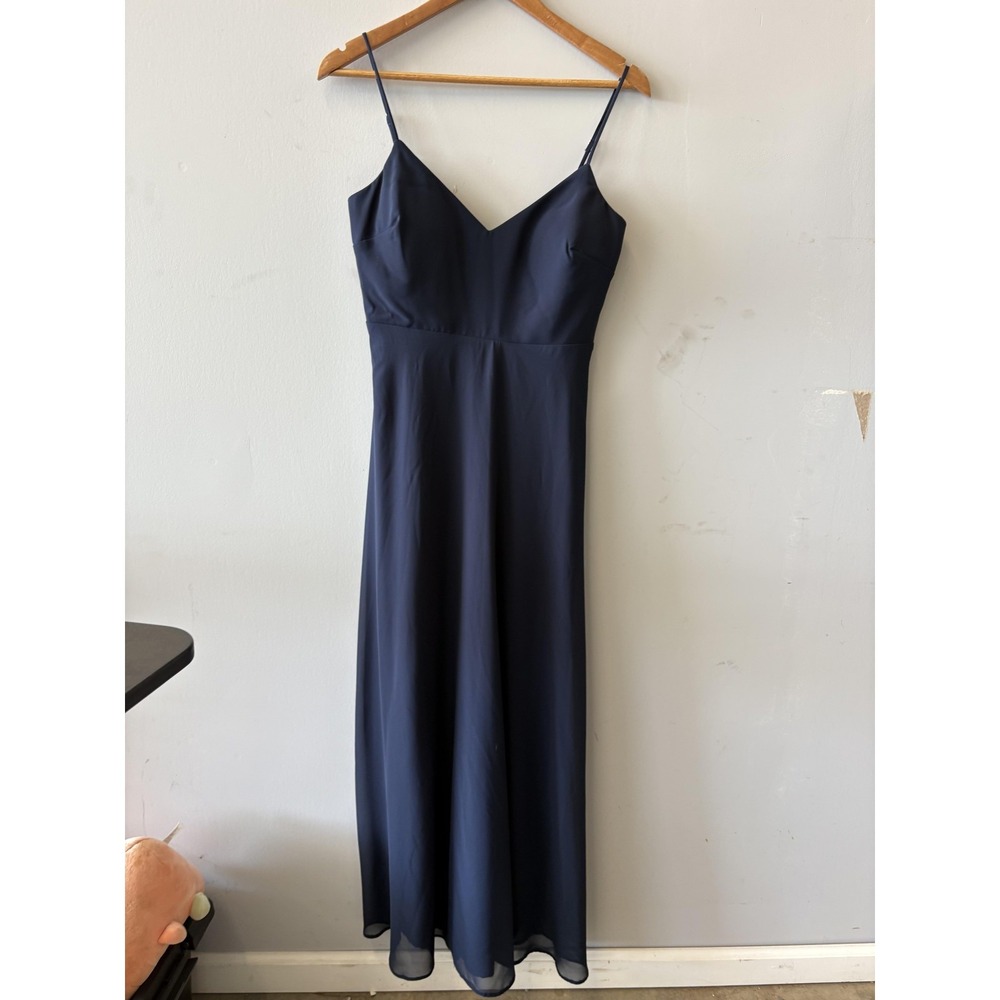 Birdy Grey Dress Womens S Blue Chiffon V Neck A Line Maxi Spaghetti Strap Formal